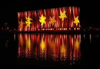 Ambiances Design Productions’ Kaleidoscope Transforms Buffalo’s Canalside Grain Elevators