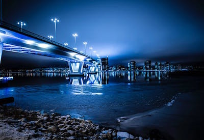 bridge with illuminated streetlights